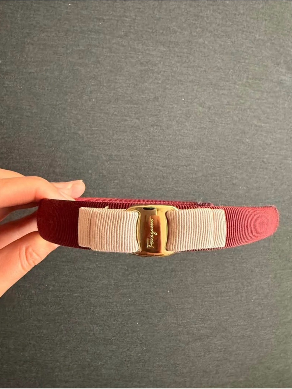 Women’s Burgundy Headband with Cream Bow and Gold Accent